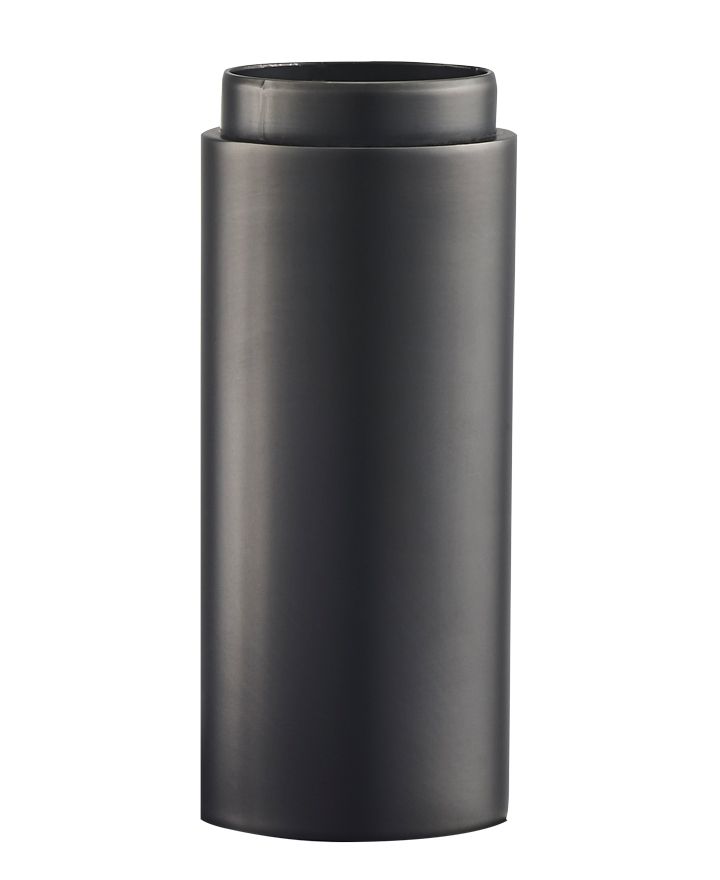 Black cylindrical object on a white background