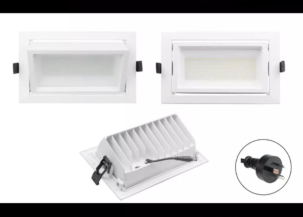 LED Rectangle Recessed Shop Fitter Light Adjustable Tiltable