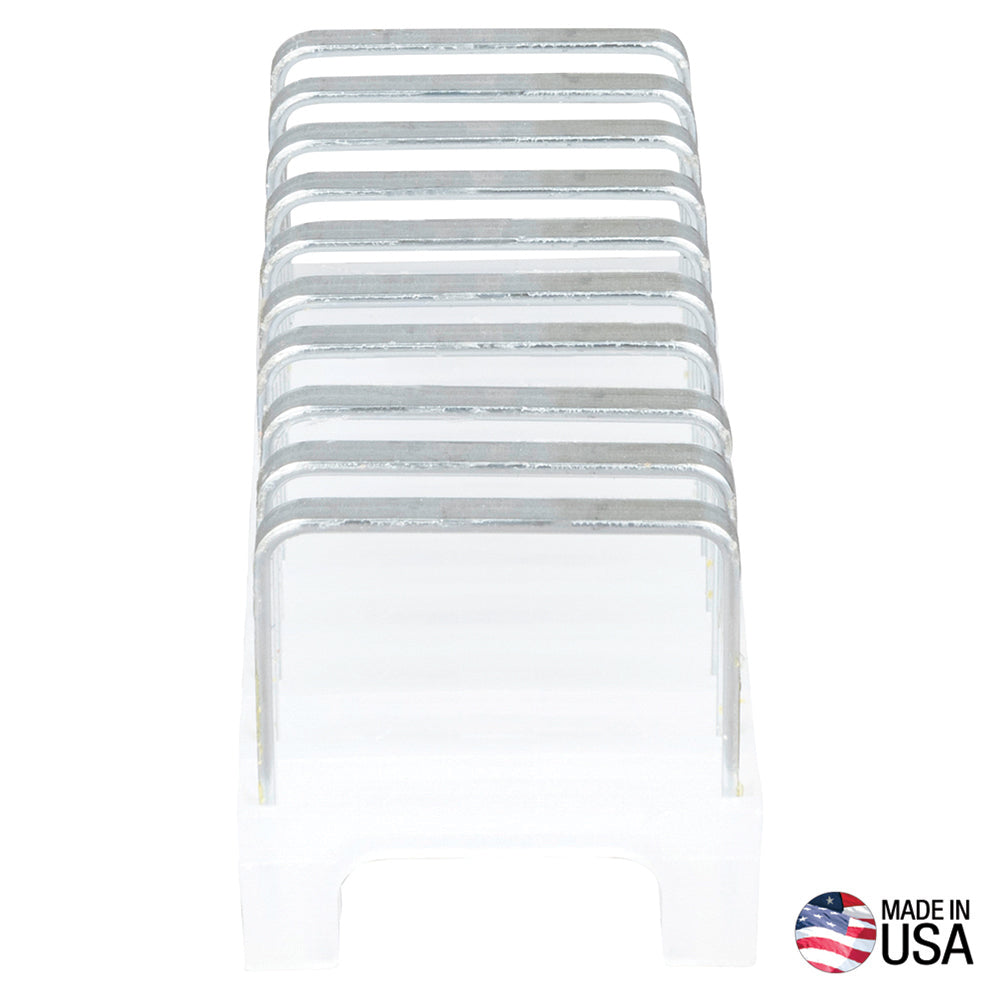 Stack of clear plastic containers with a 'Made in USA' label on a white background