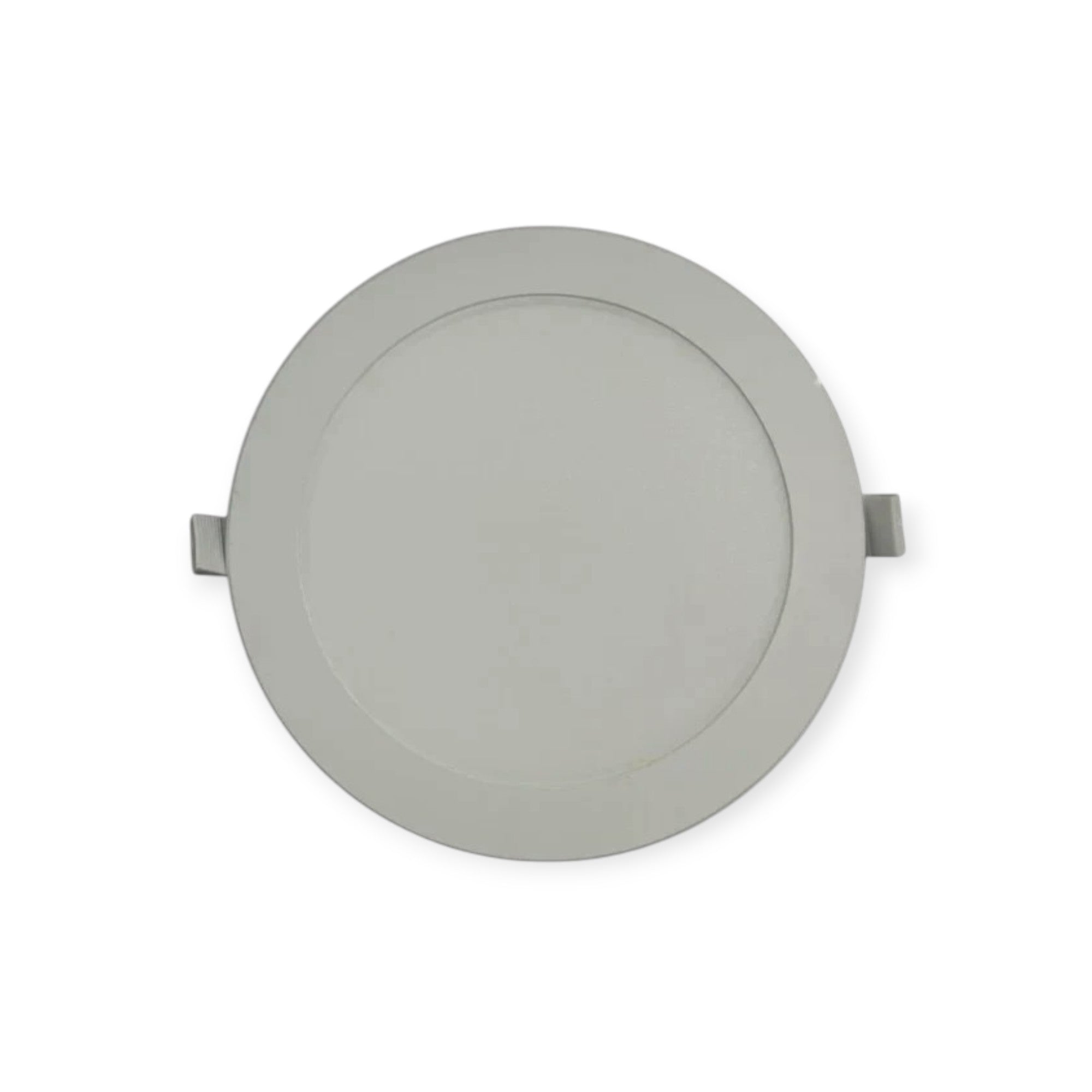 Round gray panel on a white background