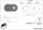 Technical drawing of a kitchen sink with dimensions and details