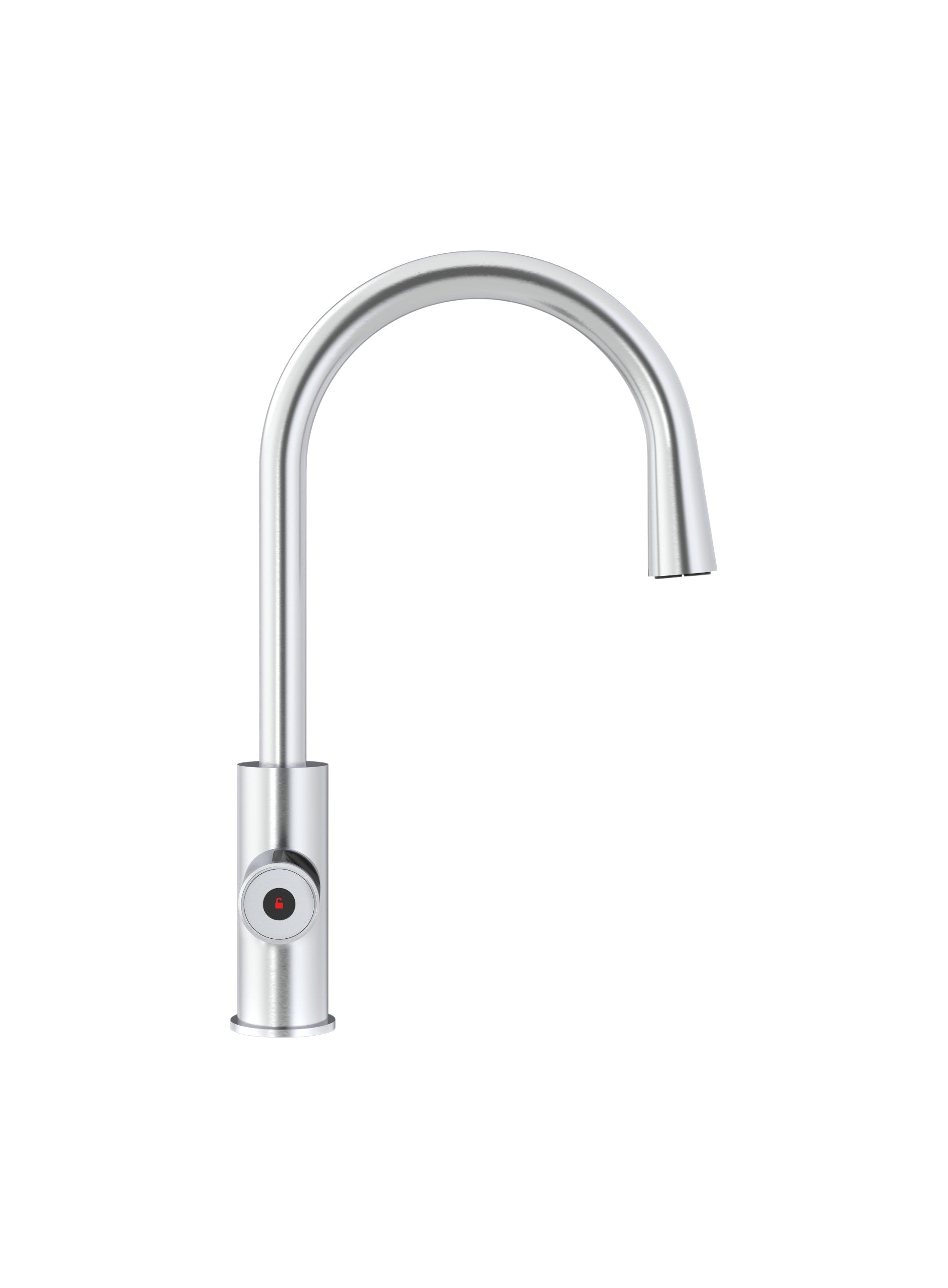 Chrome kitchen faucet on a white background