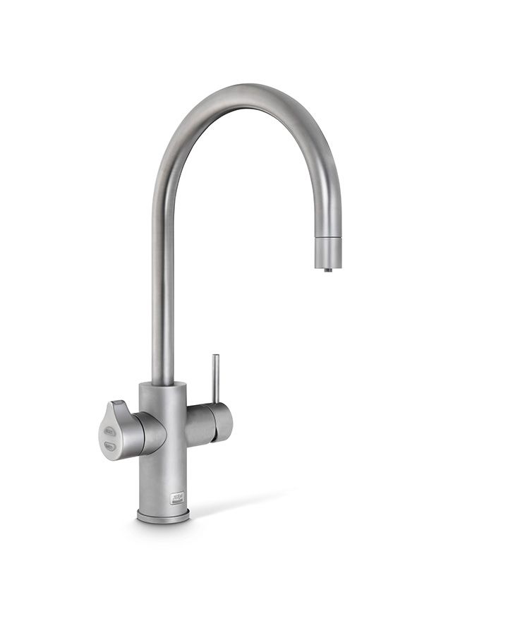 Modern kitchen faucet with a white background