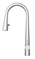 Chrome kitchen faucet on a white background