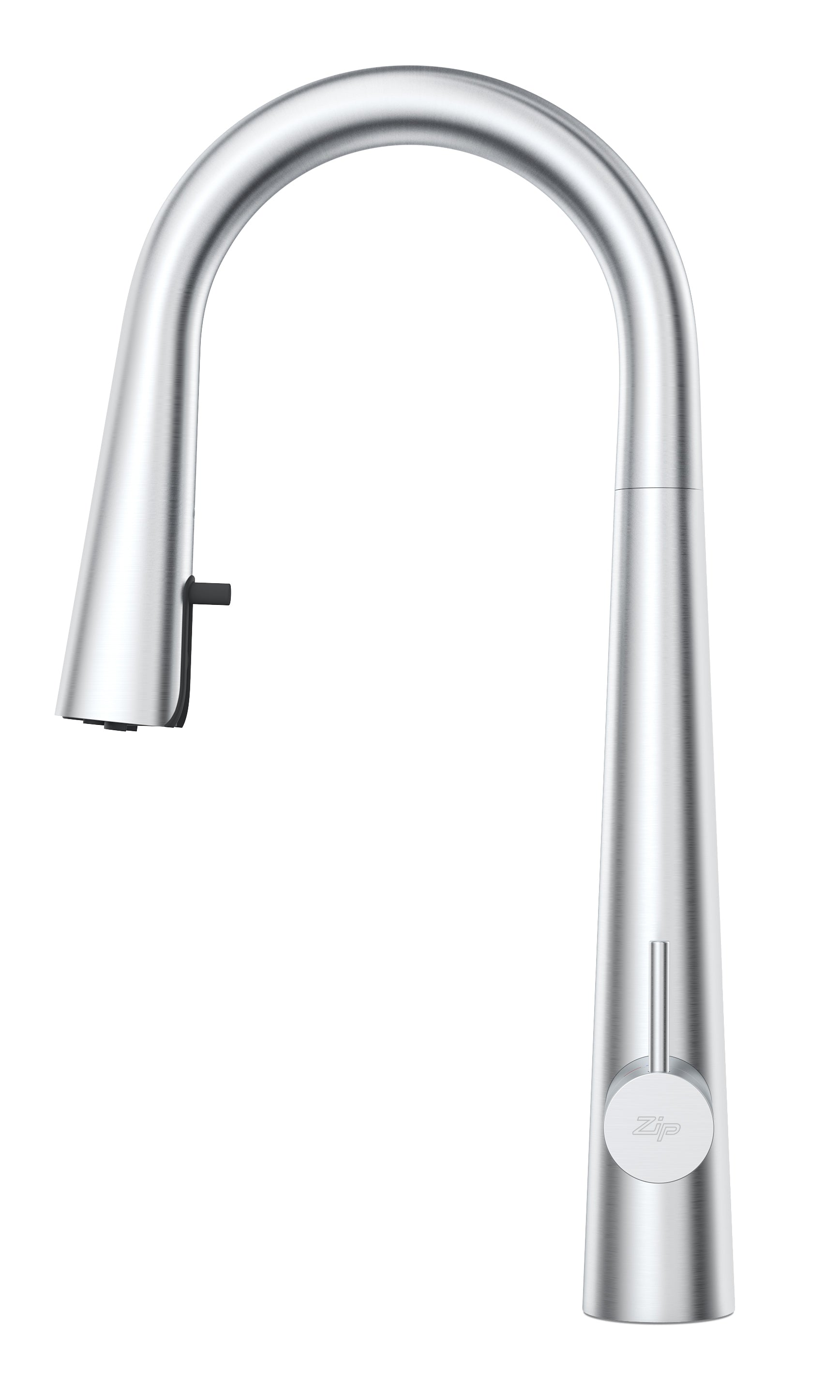 Chrome kitchen faucet on a white background