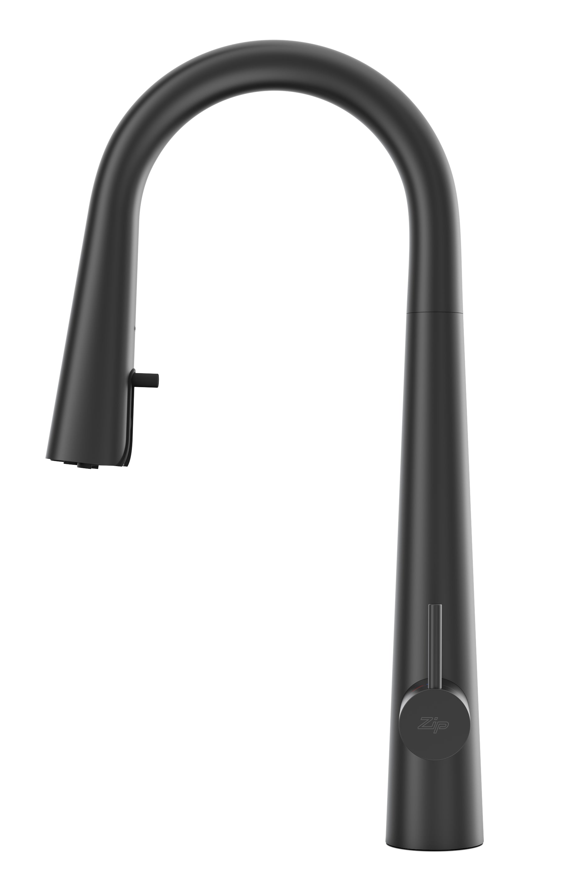 Black kitchen faucet on a white background