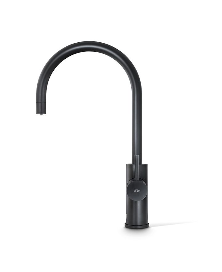 Black kitchen faucet on a white background