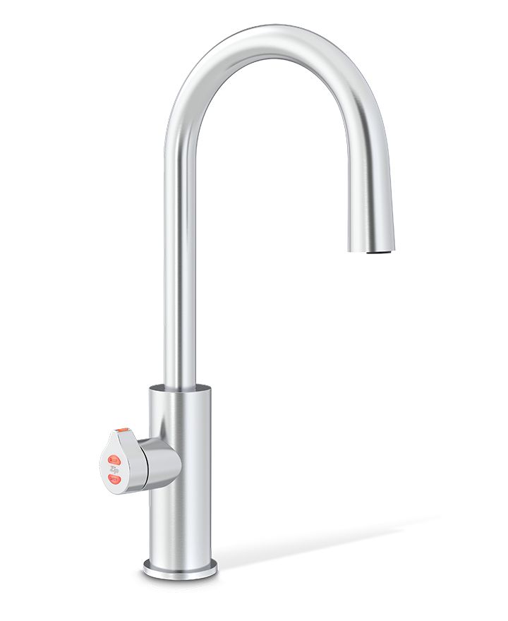 Chrome kitchen faucet on a white background
