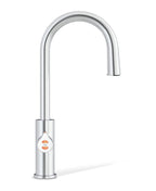 Chrome kitchen faucet on a white background