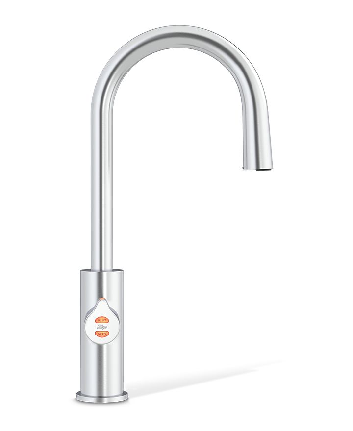 Chrome kitchen faucet on a white background