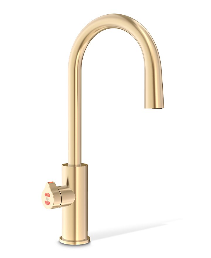 Gold kitchen faucet on a white background