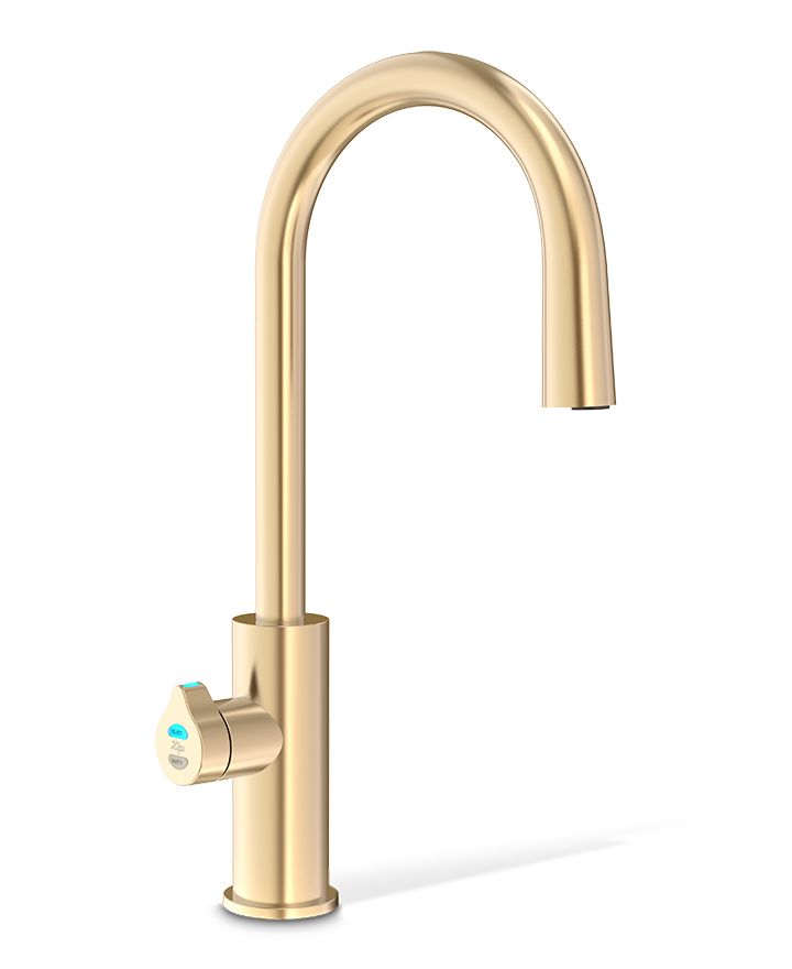 Gold kitchen faucet on a white background