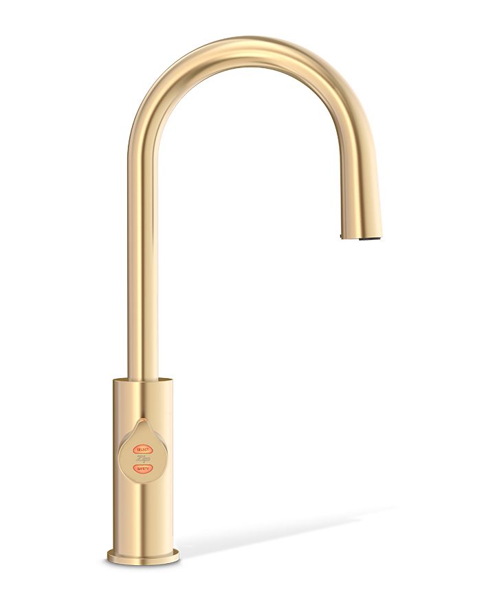 Gold kitchen faucet on a white background