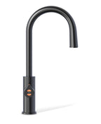 Black kitchen faucet on a white background