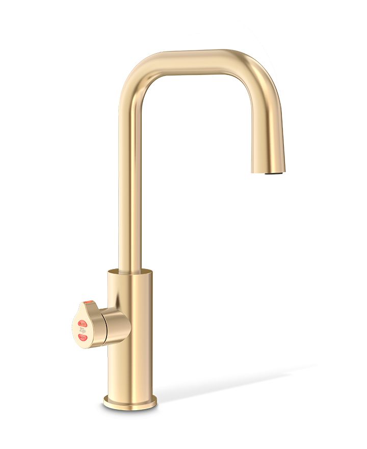 Gold kitchen faucet on a white background