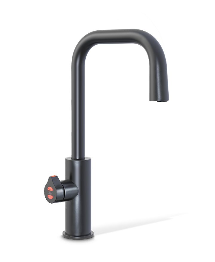 Black kitchen faucet on a white background