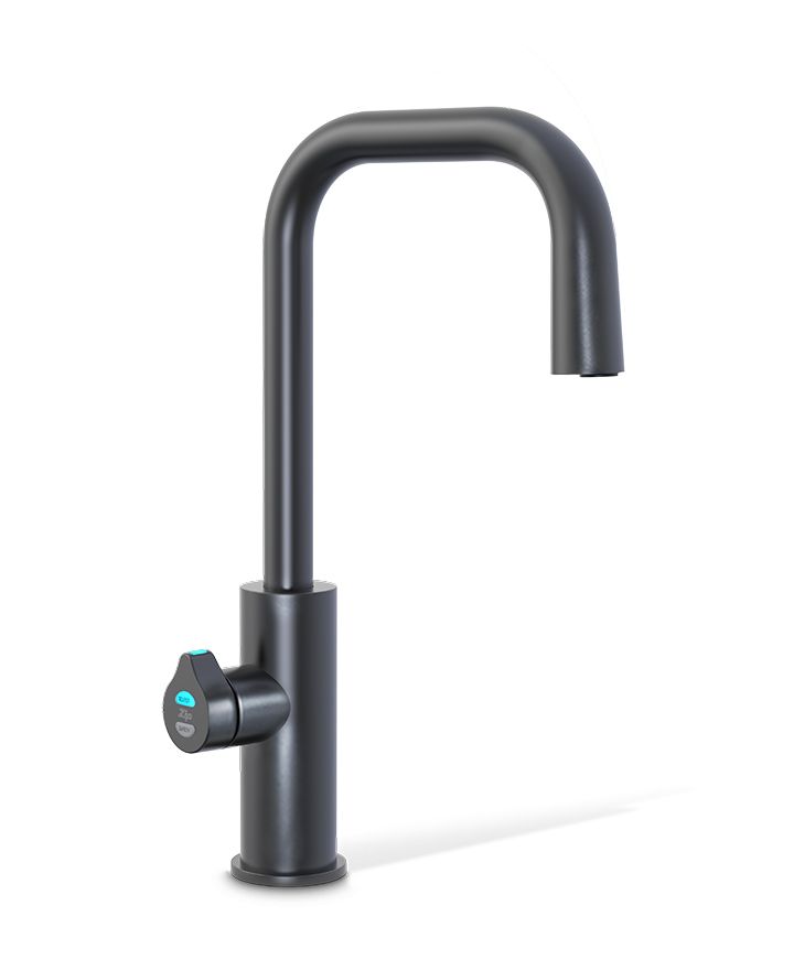 Black kitchen faucet on a white background