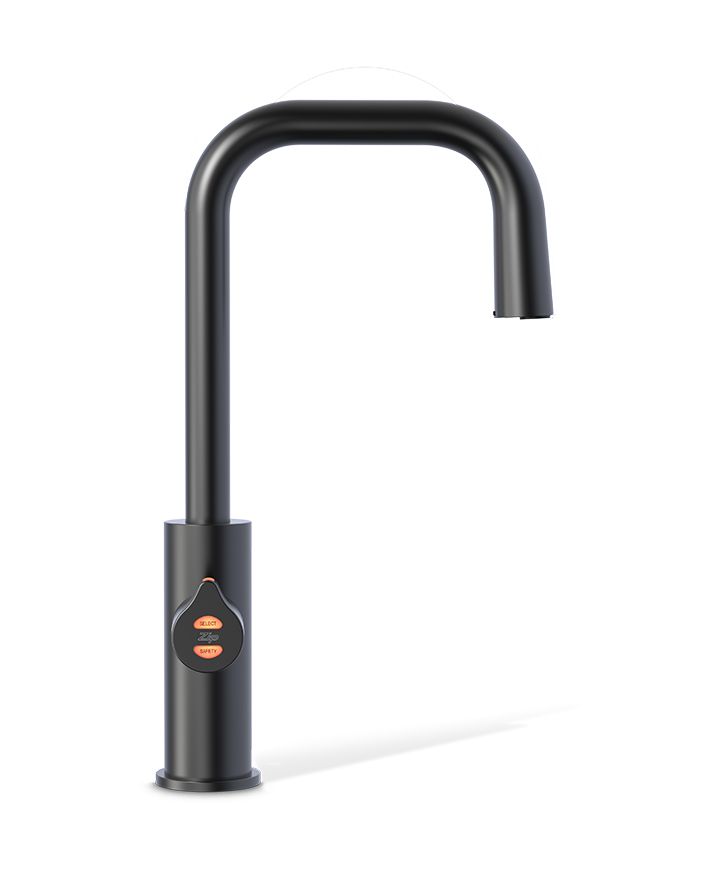 Black kitchen faucet on a white background