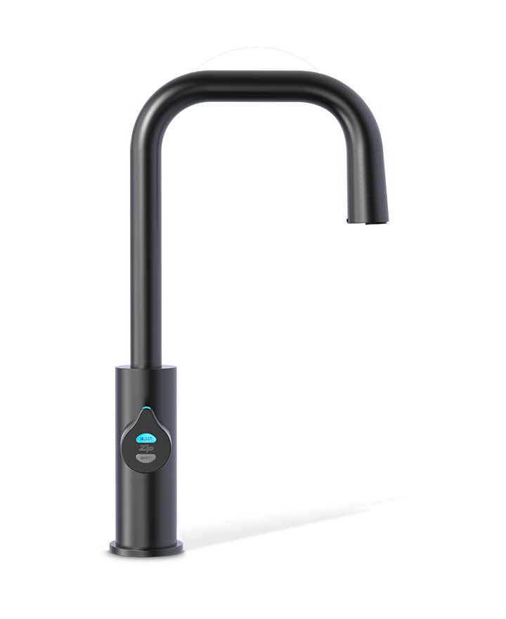 Black kitchen faucet on a white background