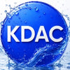 KDAC logo featuring a circular blue emblem with white text surrounded by splashing water droplets