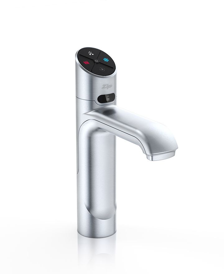 Modern kitchen faucet with digital control on a white background