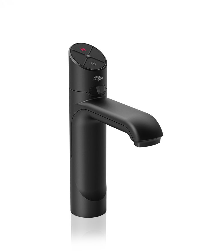 Black faucet on a white background