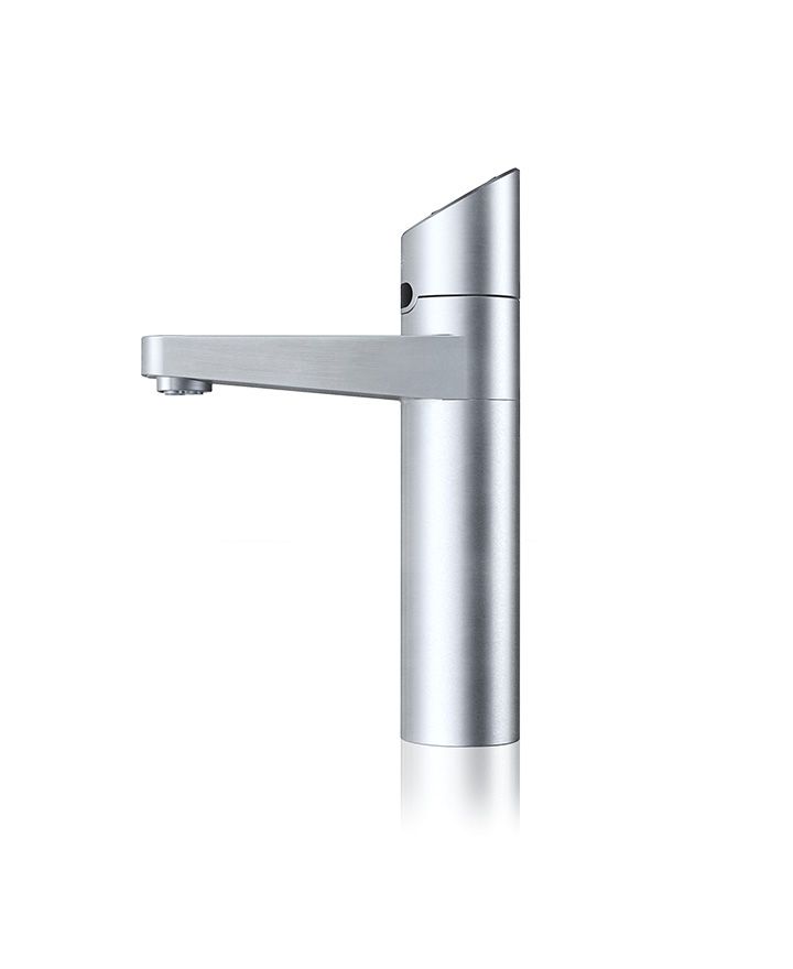 Silver faucet on a white background