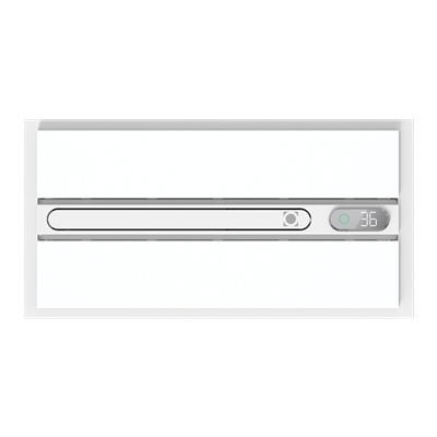 Stainless steel appliance with control panel on a white background