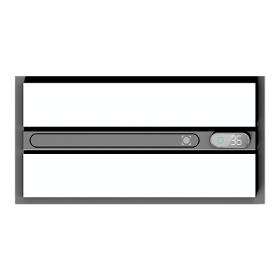 Rectangular electronic device with a screen and control panel on a white background