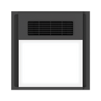Rectangular air vent with black grille on a white background