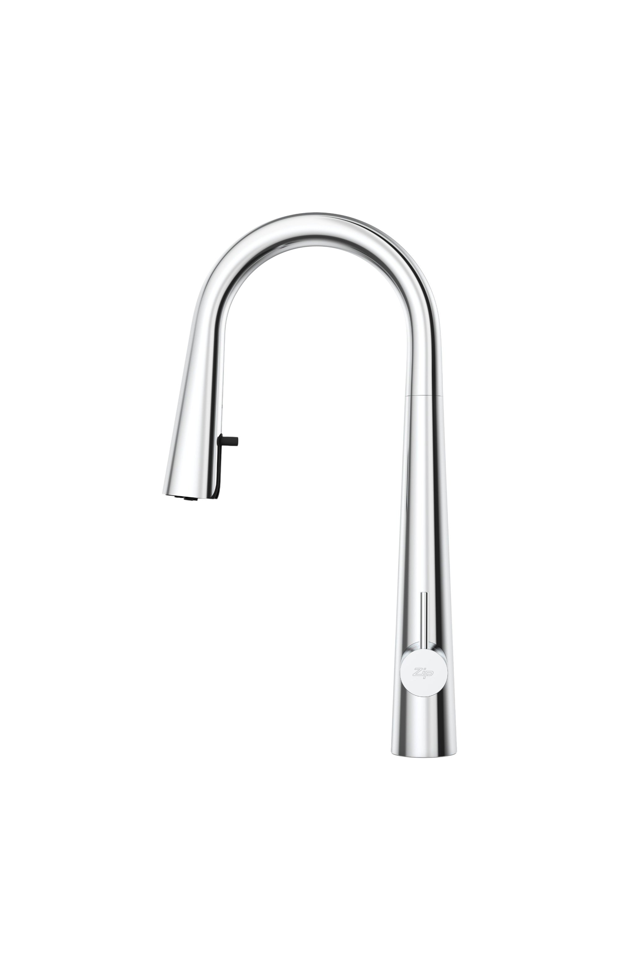 Chrome kitchen faucet on a white background