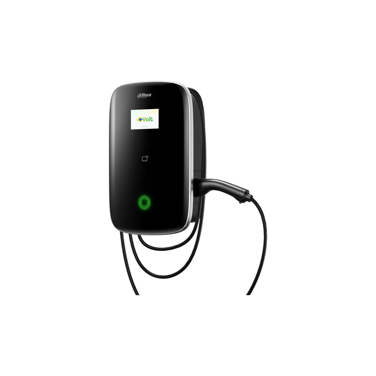 D-Volt Pro wall-mounted smart EV charger with Type 2 cable, RFID reader, and LCD screen  black finish"