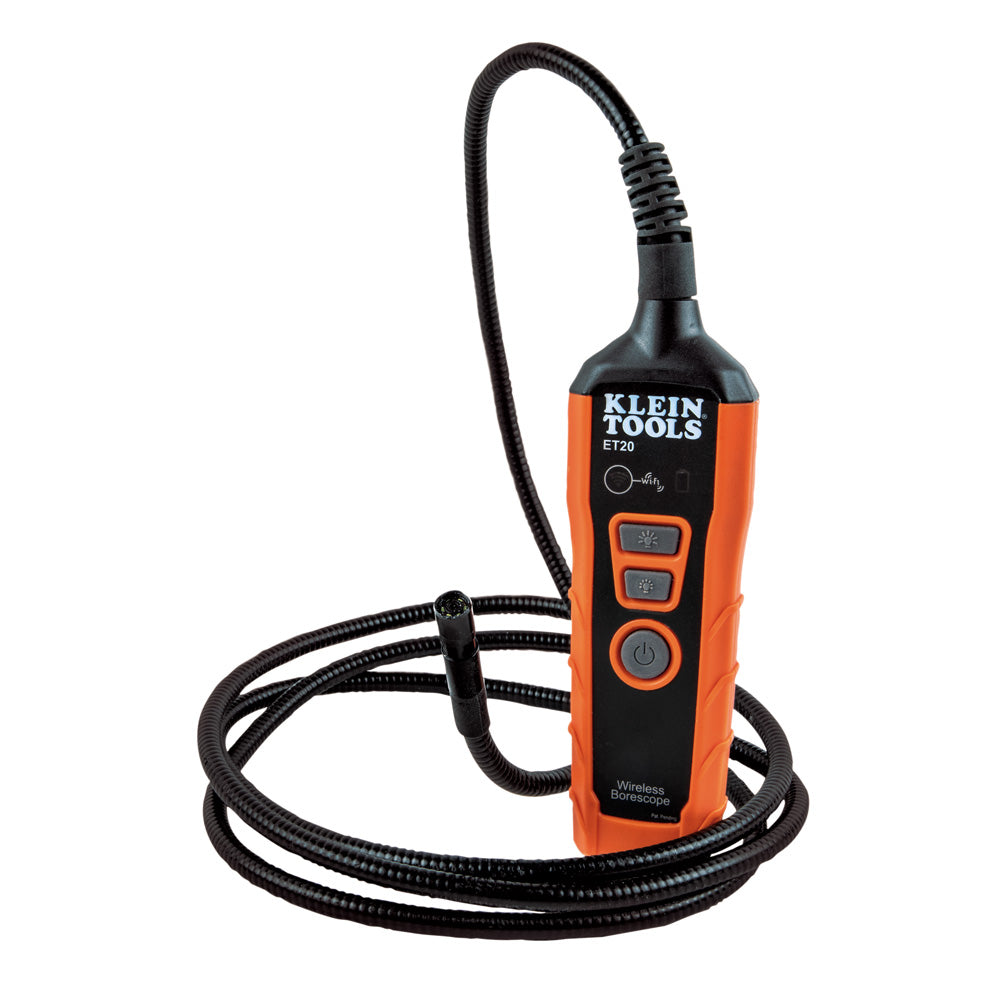 Klein Tools inspection camera with orange and black design on a white background