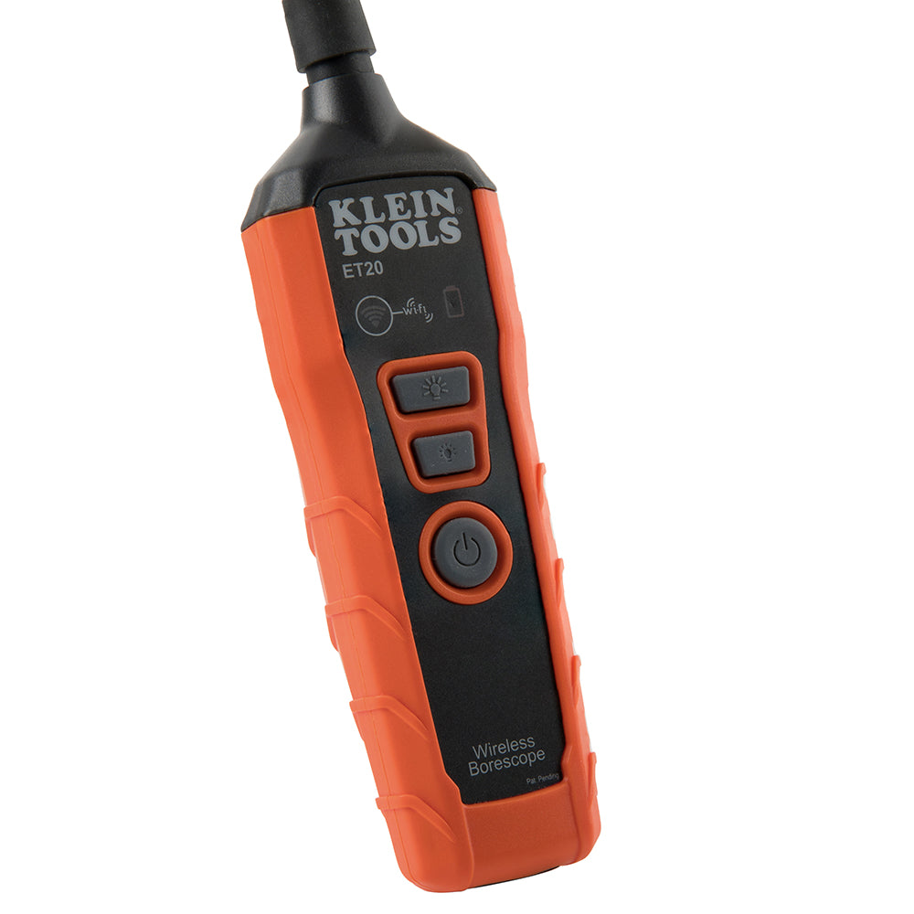 Orange and black Klein Tools ET20 wireless borescope on a white background