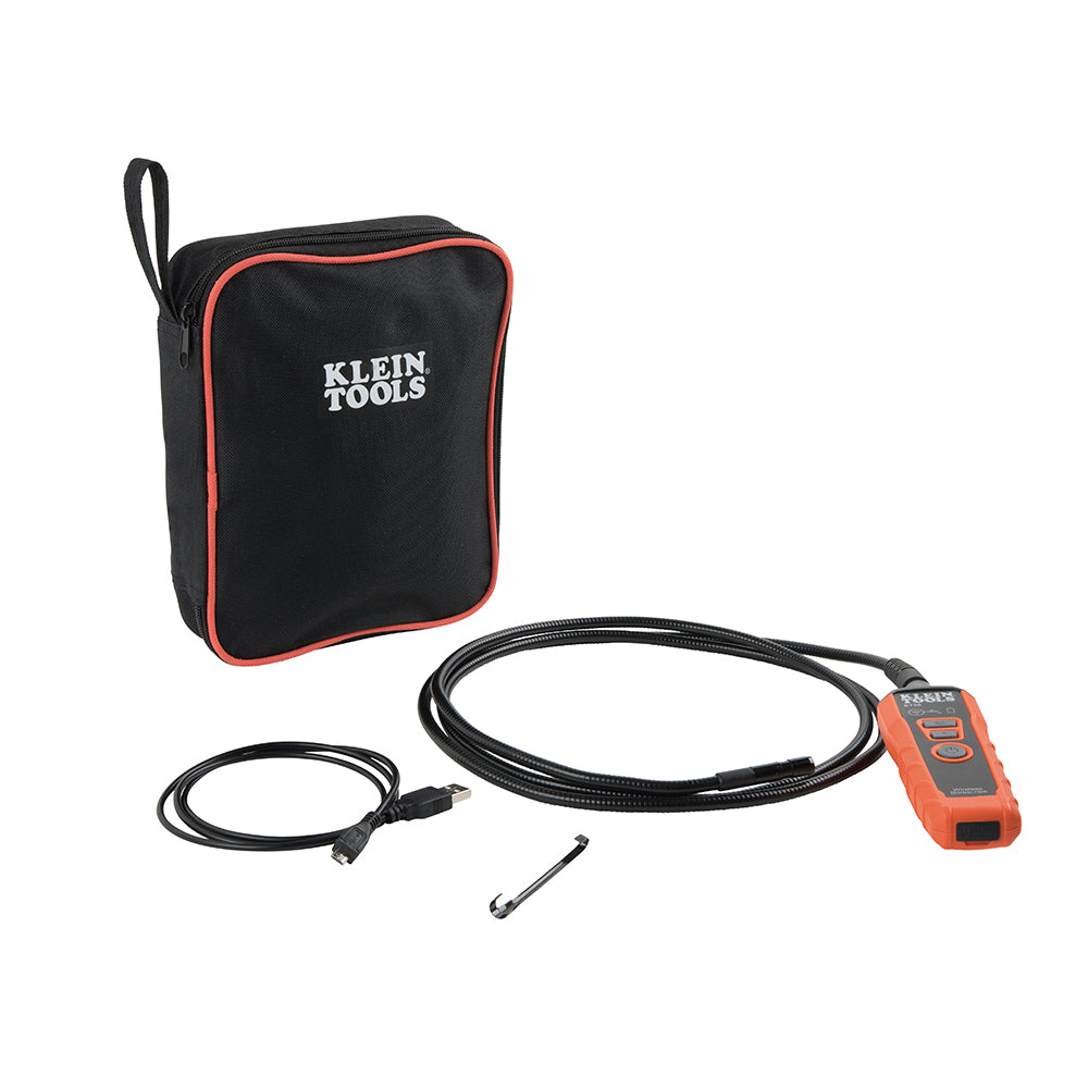 Klein Tools inspection camera set with carrying case on a white background