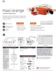 Product details sheet for 'maxi orange' with specifications and features.