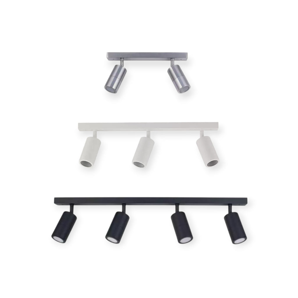 Set of four modern ceiling lights in black and white on a white background