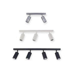 Set of four modern ceiling lights in black and white on a white background