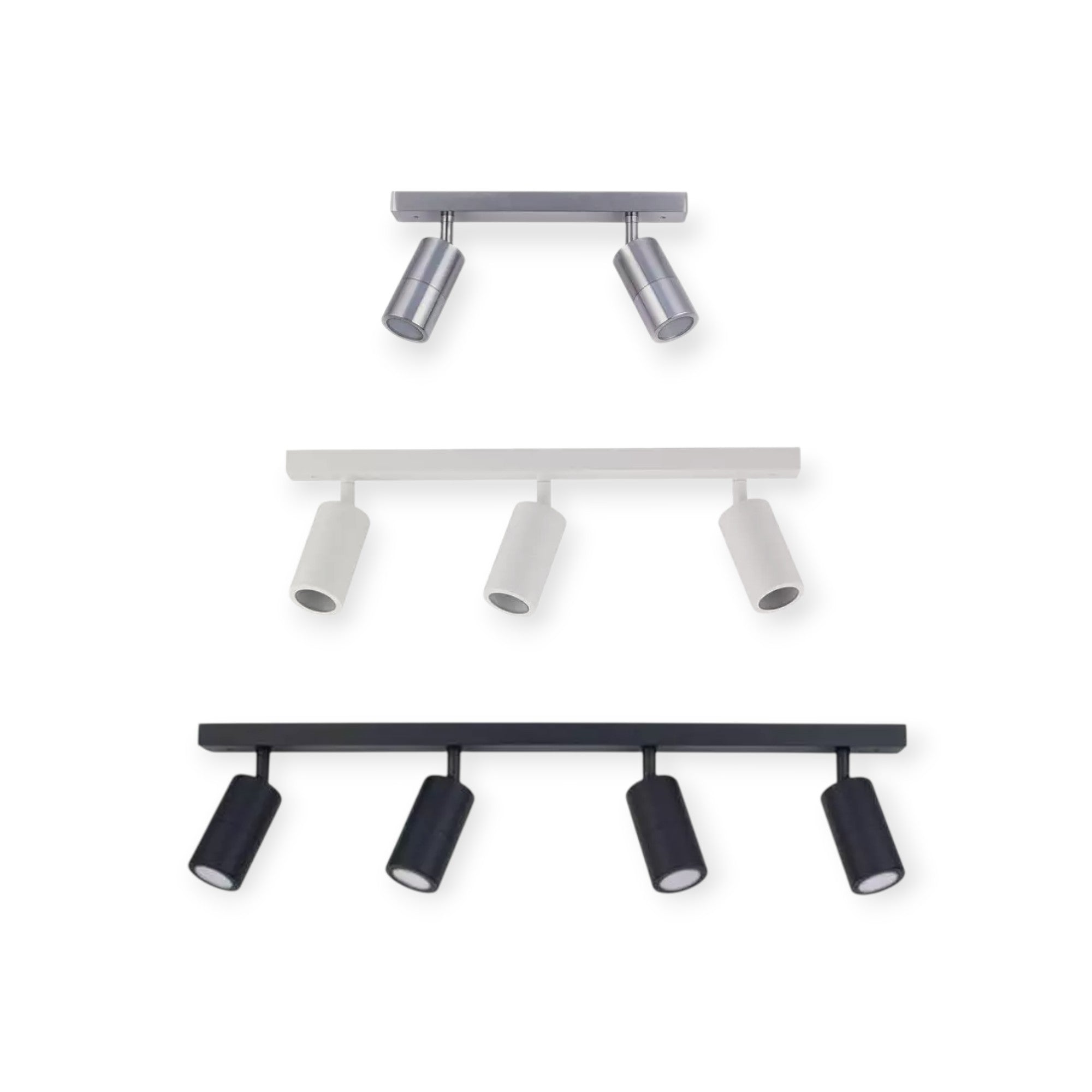 Set of four modern ceiling lights in black and white on a white background