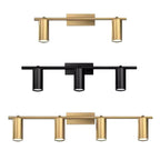Set of three modern ceiling lights in gold, black, and brass on a white background