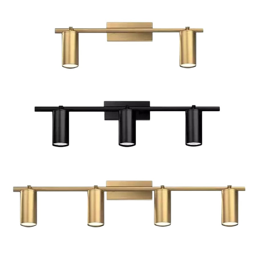 Set of three modern ceiling lights in gold, black, and brass on a white background