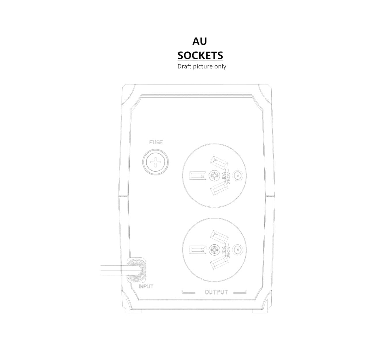 Line drawing of an electrical socket with labels on a white background