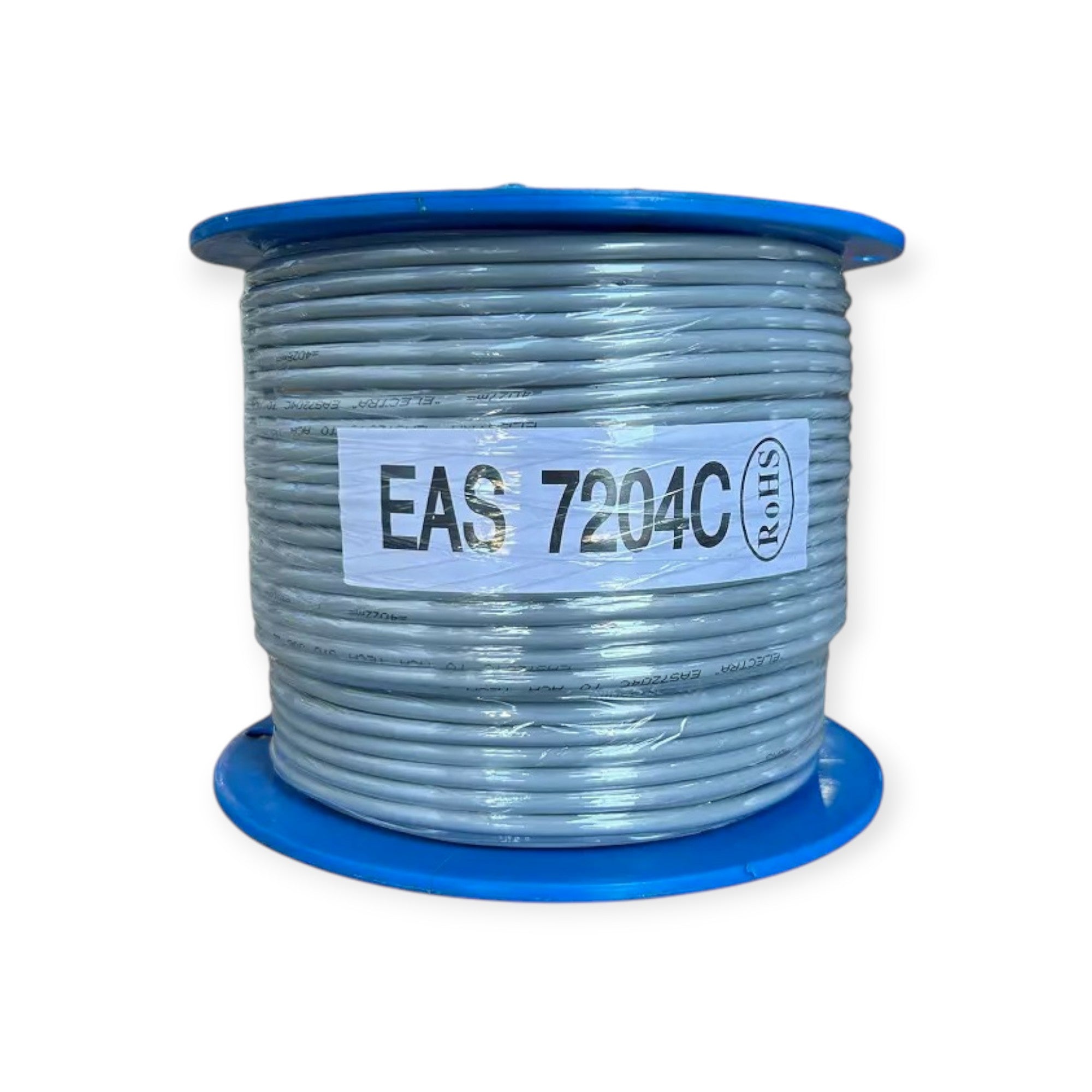 Spool of cable with a label on a white background