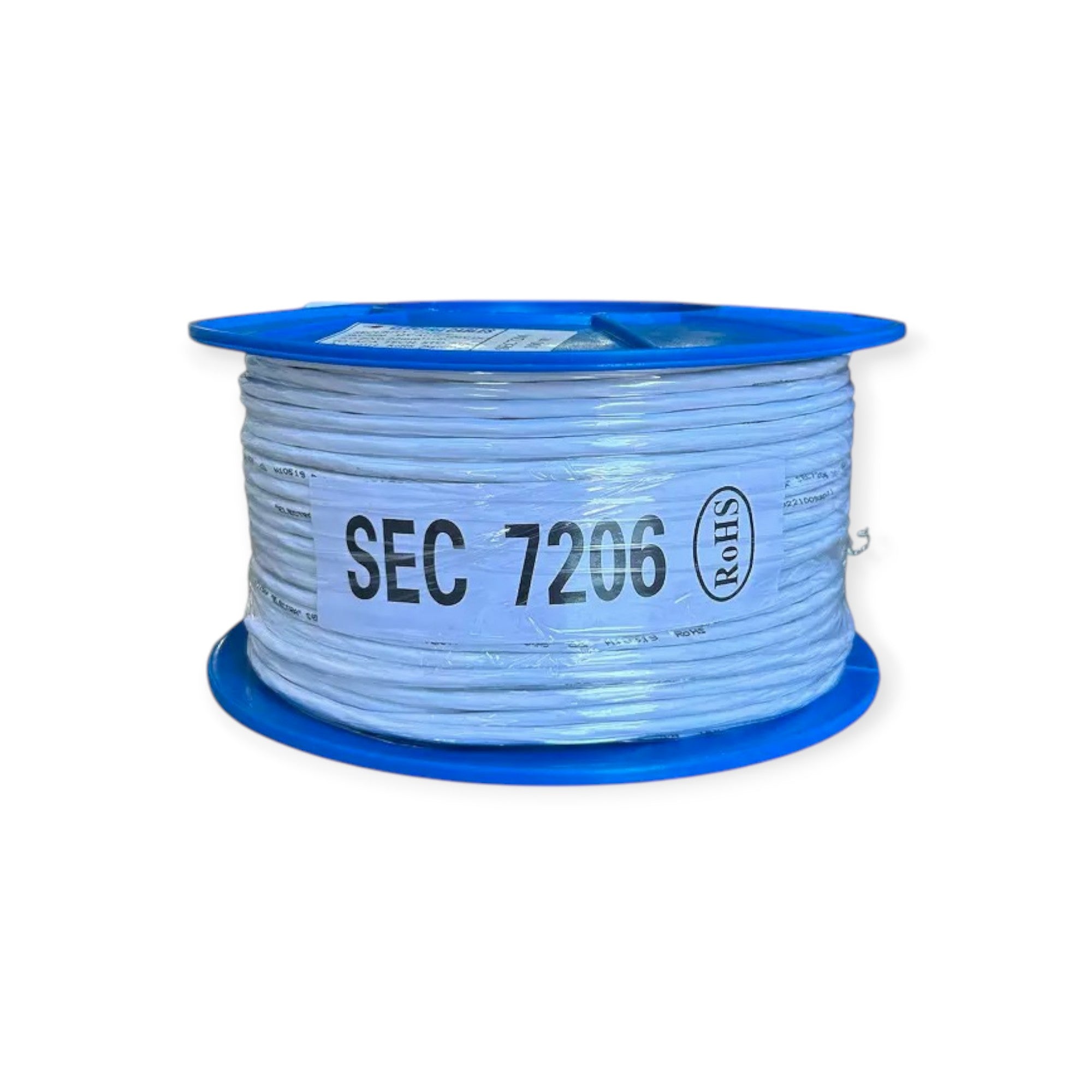 Spool of wire with 'SEC 7206' label on a white background