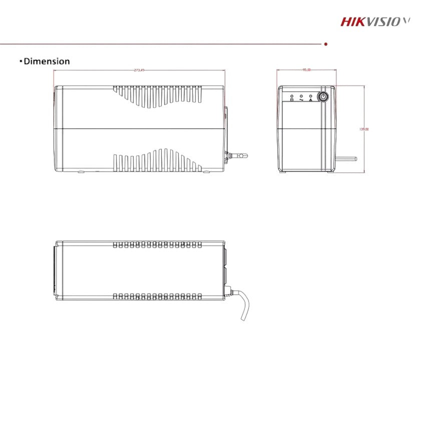 Technical drawing of a product with Hikvision branding on a white background
