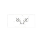 Technical drawing of a double spotlight with dimensions on a white background