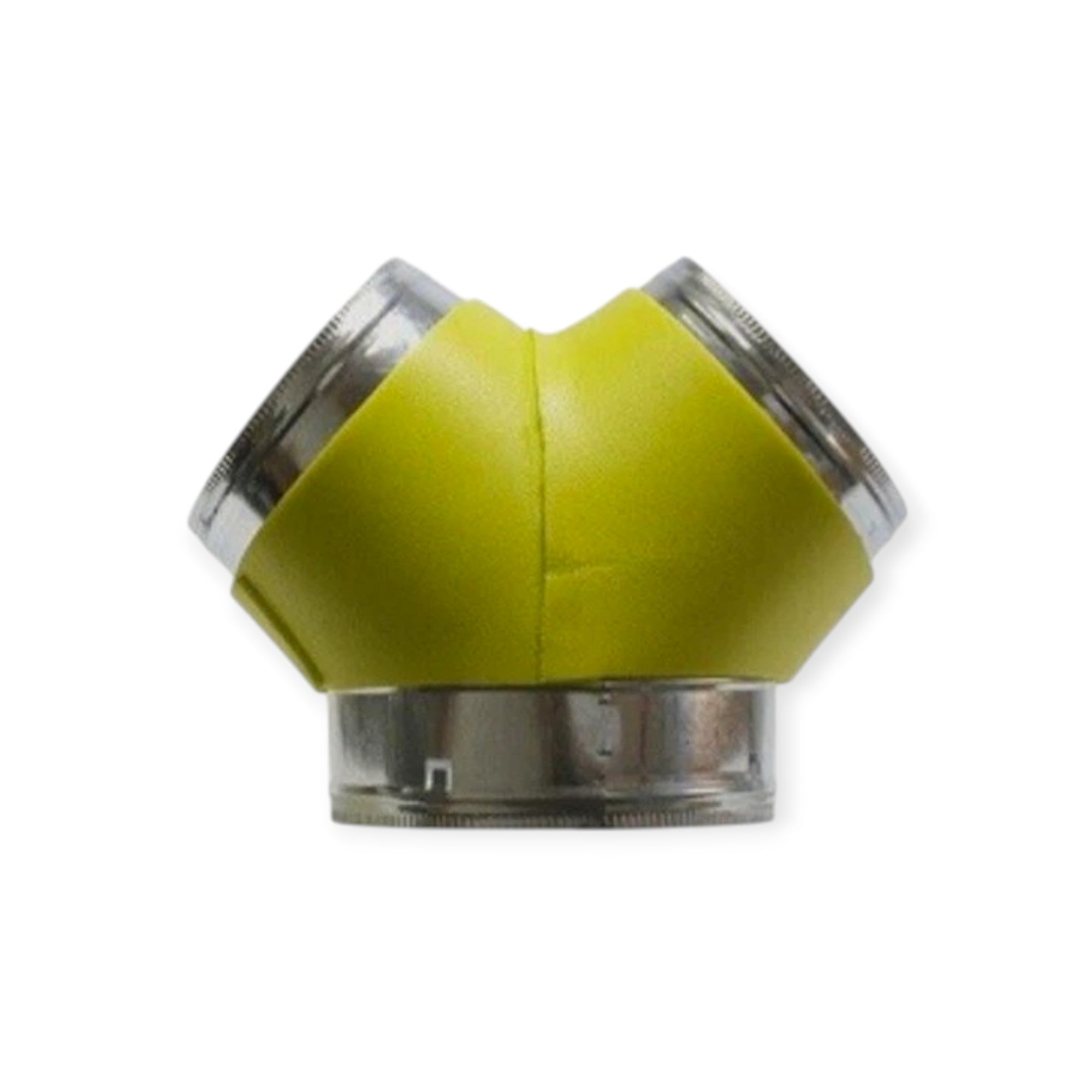 Yellow and silver elbow-shaped object on a white background