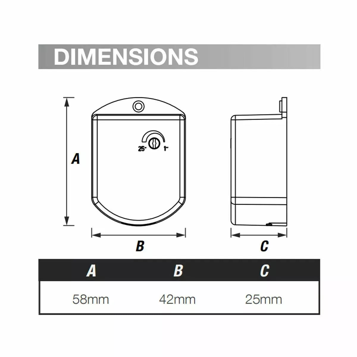 Technical drawing with dimensions labeled for a product