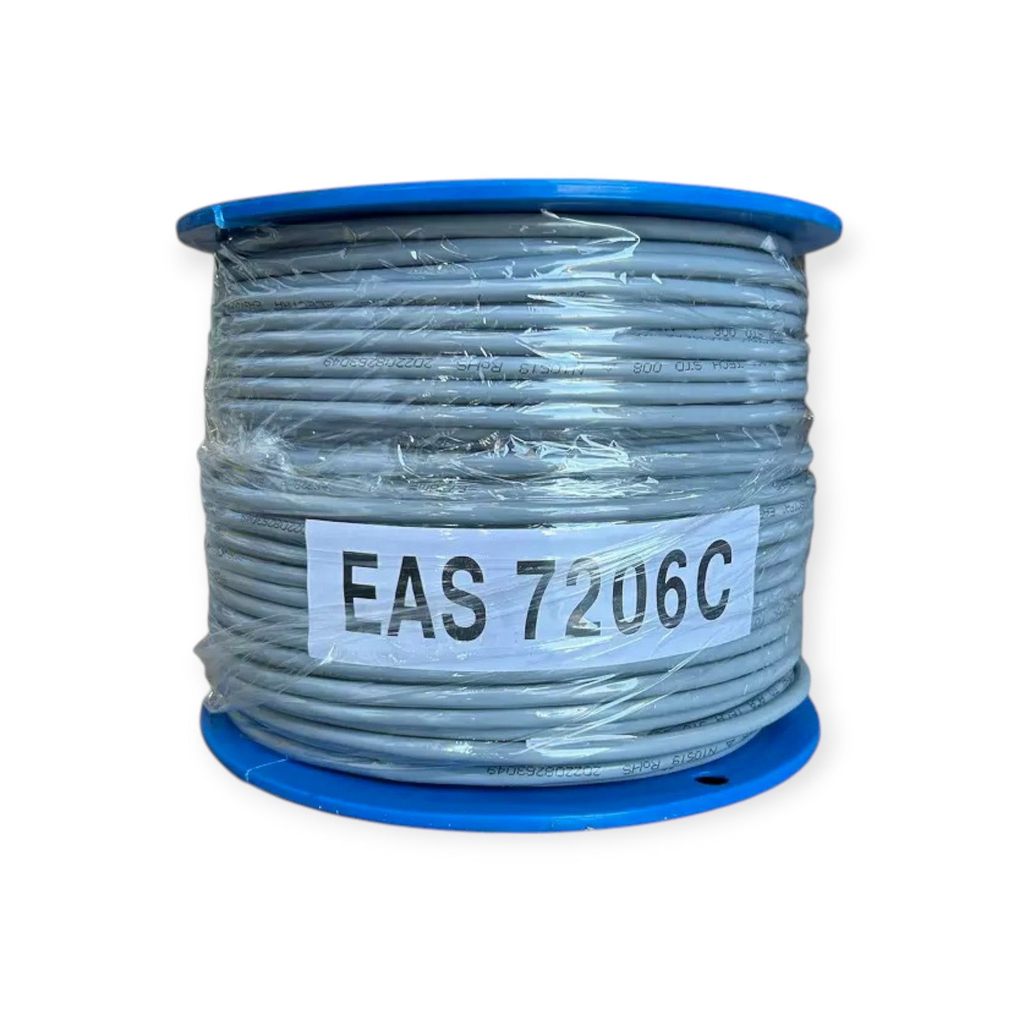 Spool of wire with a label 'EAS 7206C' on a white background