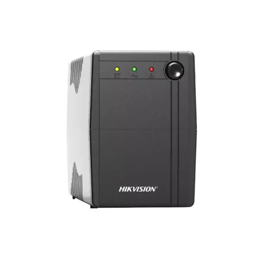 HIKVISION DS-UPS1000-AU 1000VA/600W CCTV UPS, a power backup system with a black casing, brand logo visible, and status indicator lights on the front.